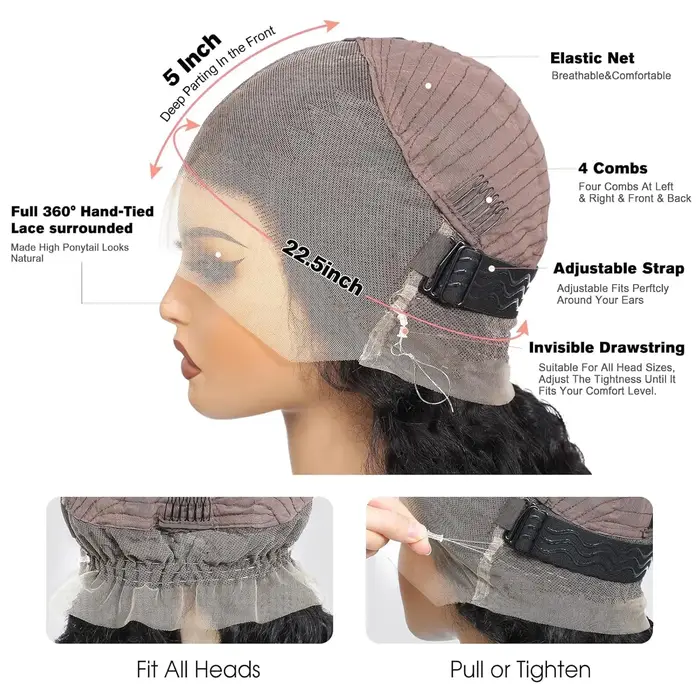 Sangle Invisible HD 360 dentelle avant perruque cheveux humains profond bouclés prédécoupé 360 pleine