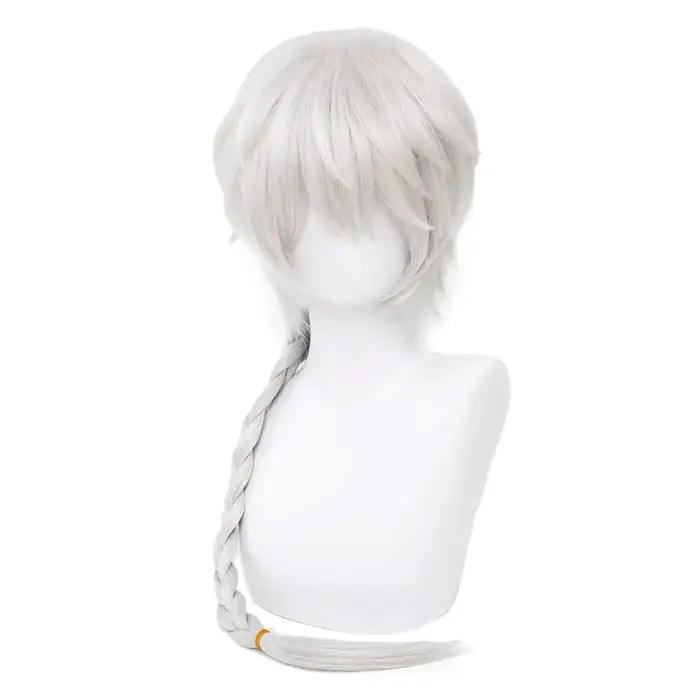 Perruque animée de Nikolai Gogol, cheveux blancs bouclés avec longue tresse, en polyester, pour fête