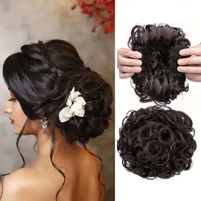 Extension de chignon synthétique courte et bouclée