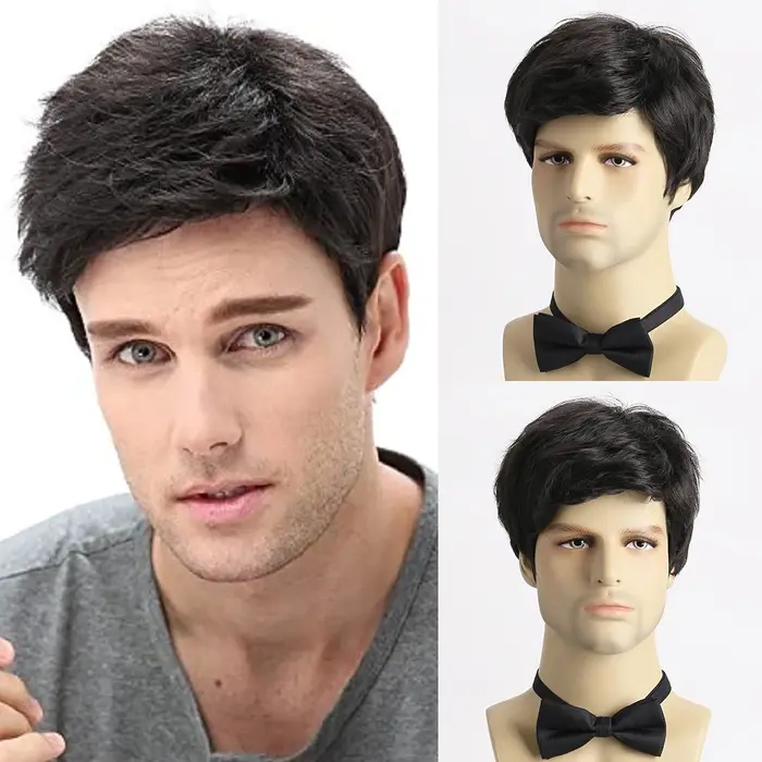 Perruque Synthétique Courte Bouclée Naturelle pour Jeune Homme