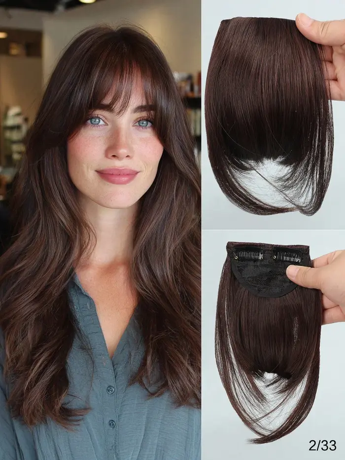 Frange à clipser avec mèches latérales pour femmes, extensions de cheveux synthétiques pour usage qu