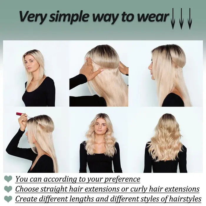 Pas de Clips Extension de cheveux naturels synthétiques artificiels postiche longue droite Blonde noir couleur mixte