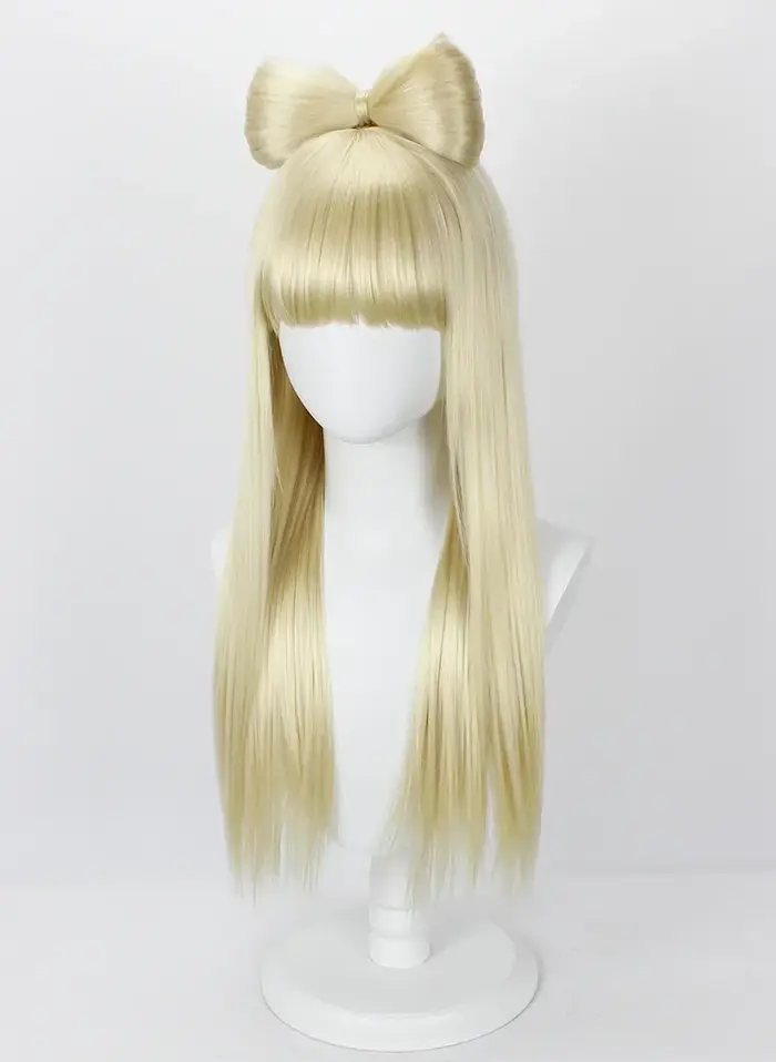Lady Gaga – perruque blonde lisse et longue avec nœud, accessoire de fête pour Costume de Cosplay cl
