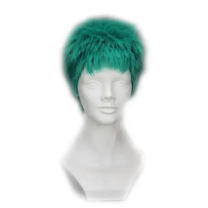 Roronoa Zoro Anime Perruque Cosplay, Cheveux Synthétiques Courts, Vert Moelleux, Degré de Chaleur, B