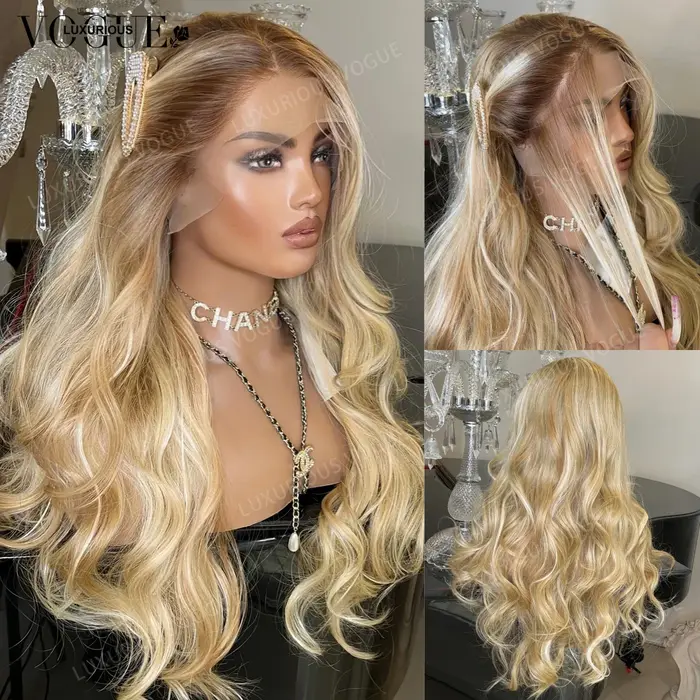 LUX VOGUE Misty Moon doré 100% perruque de cheveux humains blond cendré vagues plage flexibilité de