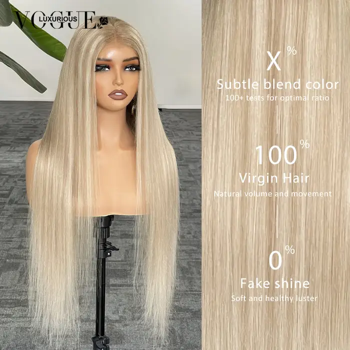 LUX VOGUE mettre en évidence la lune brumeuse doré élégant droit 100% perruque de cheveux vierges 5x7 mise à niveau sans colle perruques 210% densité casquette respirante