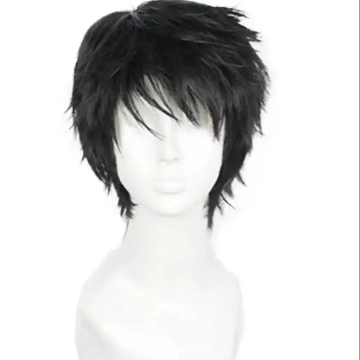 Perruque synthétique courte bouclée noire pour hommes