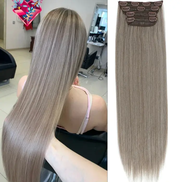 24 pouces 200 grammes M888 Ombre Blonde 27/613 4Clips dans les Extensions de cheveux raides Bio résistant à la chaleur doux Nature postiches synthétiques