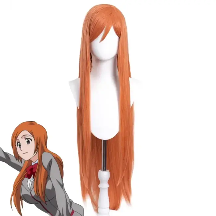 Anime eau de javel Inoue Orihime Cosplay Costume cheveux Super longs Orange bande dessinée perruques résistant à la