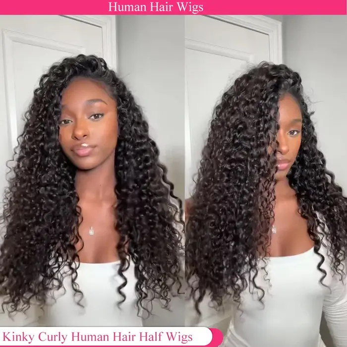 Demi-perruque cheveux humains crépus bouclés sans colle perruque cheveux humains prêt à porter 3 en 