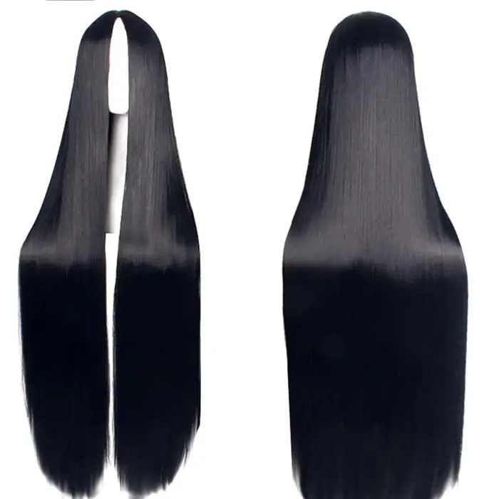 Perruques noires longues de 40 pouces / 100 cm pour femmes, avec raie au milieu, synthétiques, résis