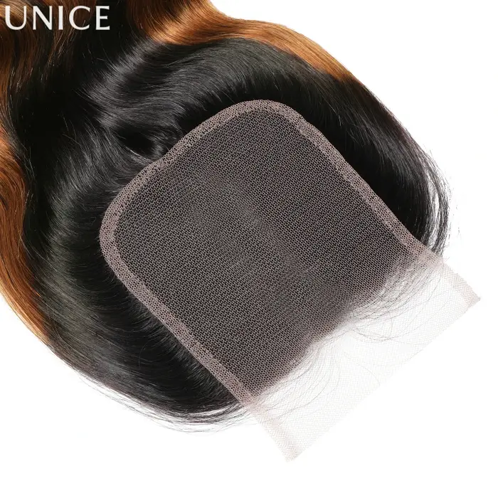 UNice Ombre Brown Highlights Body Wave 4x4 Lace Closure 1PC 100% Cheveux Humains Closure Free Part