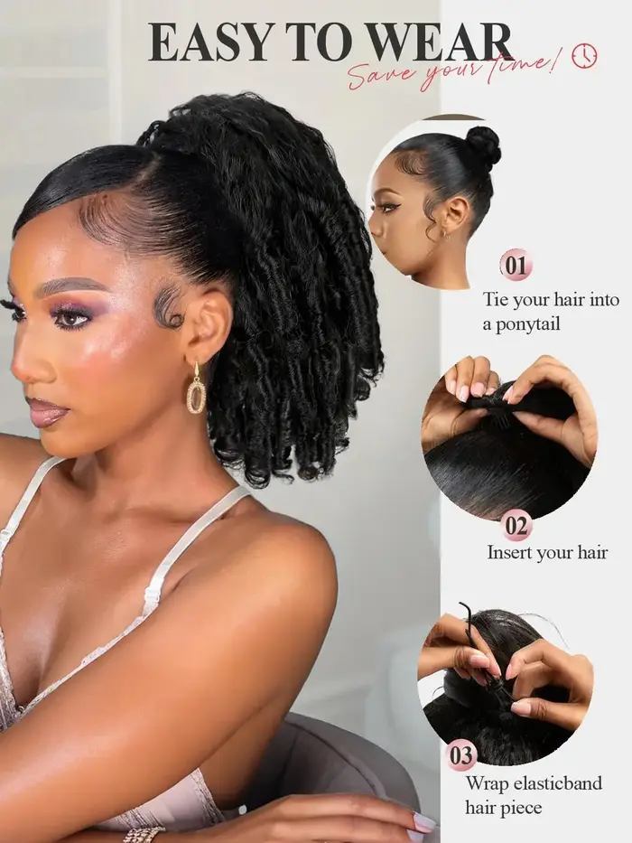 Extension de queue de cheval afro bouclée crépue 12-18 pouces avec cordon de serrage et boucles rebondissantes uniques