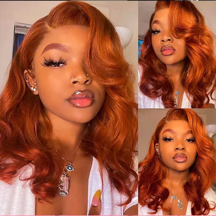 Perruque de gingembre cheveux humains Orange vague de corps Bob
