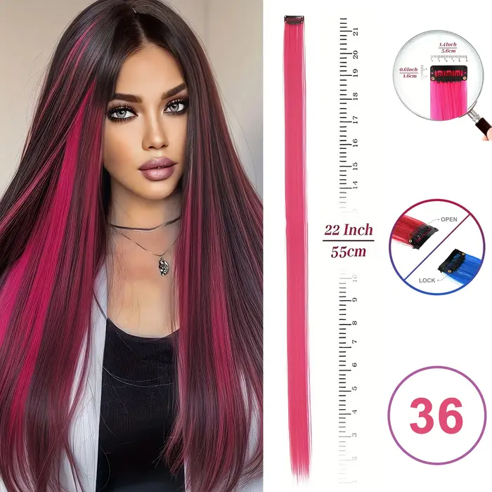 Extensions de cheveux synthétiques à clips de 22 pouces