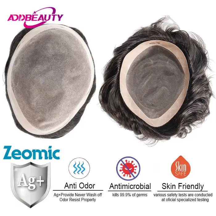 Toupet pour hommes protégé par Zeomic Fine Mono NPU Base perruques de cheveux humains indiens prothèse capillaire