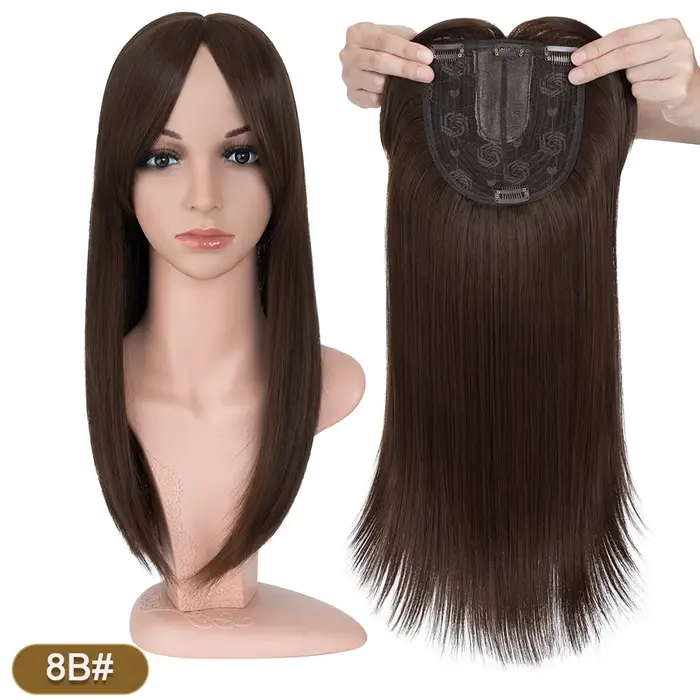 Extensions capillaires synthétiques lisses de 18 pouces avec frange pour femmes, grandes postiches n