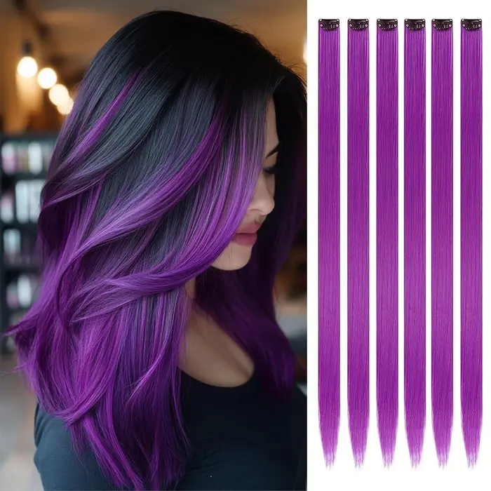 Extensions de cheveux violets 6 pièces