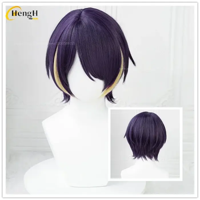 En Stock synthétique Anime ES Shinobu Sengoku Cosplay perruque unisexe courte 30 cm violet reflets