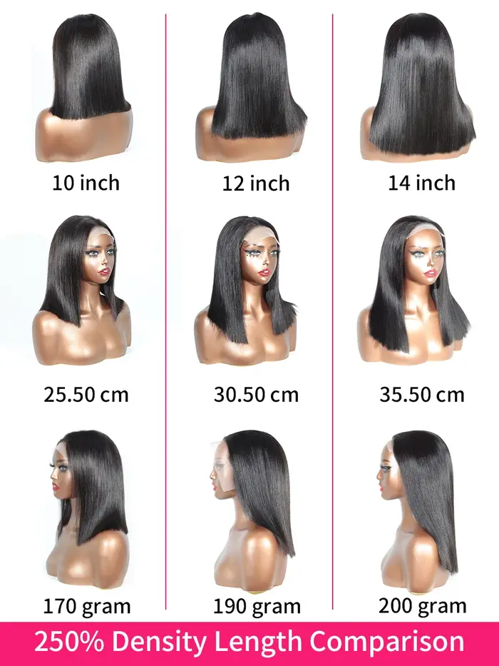 Perruque sans colle 5x5 15A SDD Full Bob en cheveux humains, prête à porter, densité 250, origine vi