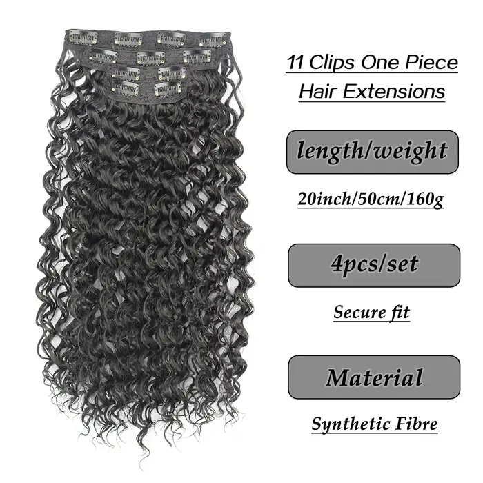 Extensions de cheveux synthétiques crépus bouclés à clipser pour femmes