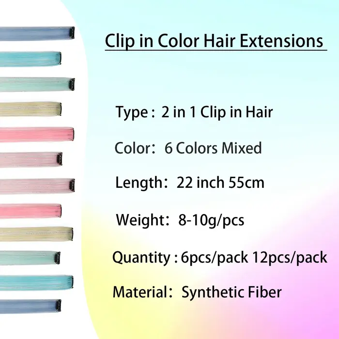 Extensions de cheveux multicolores à clips, mélange de tinsels, extensions de cheveux colorés, cheve