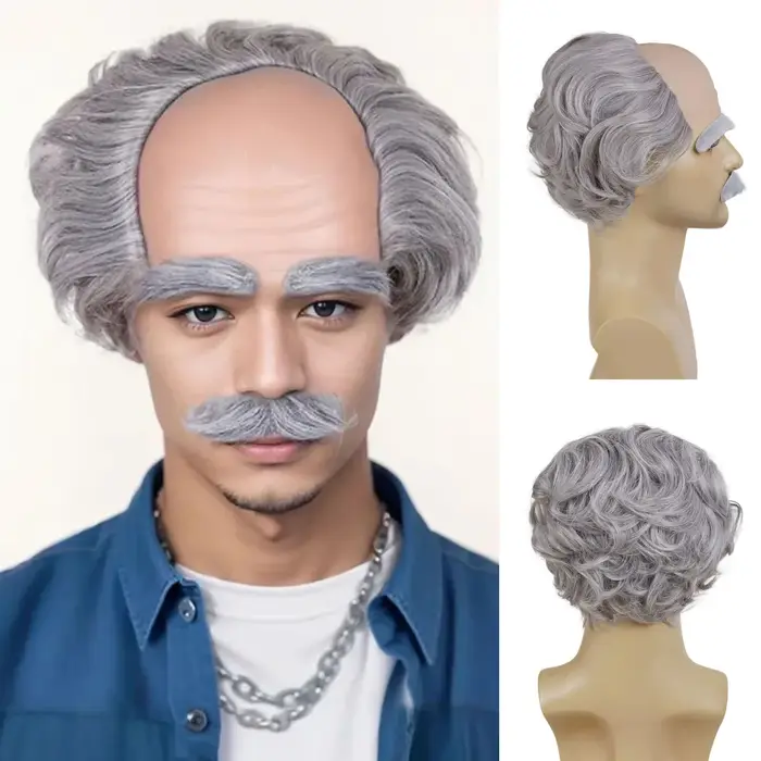 Perruque synthétique grise pour hommes âgés