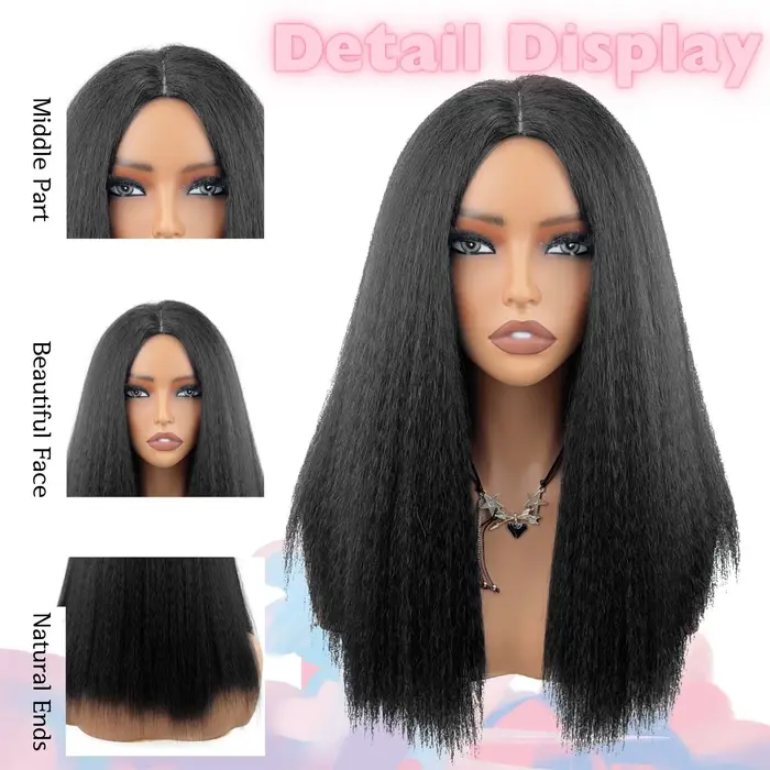 Perruque Yaki noire lisse mi-longue de Style africain pour femmes