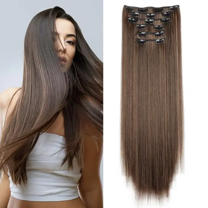 WIGSIN 6 pièces/ensemble synthétique 24 pouces longue Extension de cheveux raides postiche soyeuse p