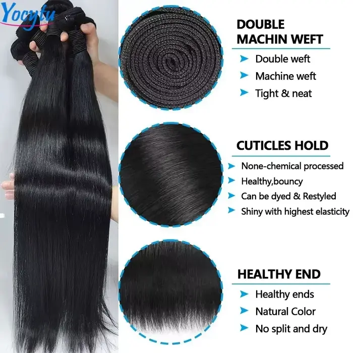 YOCYTU 20 20 20 Pouces Tissage Cheveux Humains 1/3/4 PCS Lot de Tissage Cheveux Humain 12A Tissage N