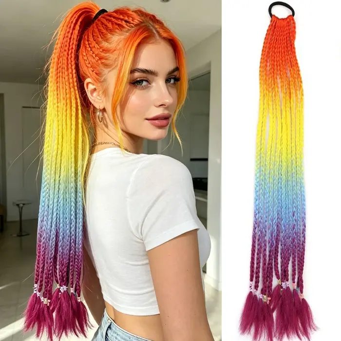 Extensions de cheveux tressées arc-en-ciel ombrées pour femmes, 12 mèches de tresses synthétiques co