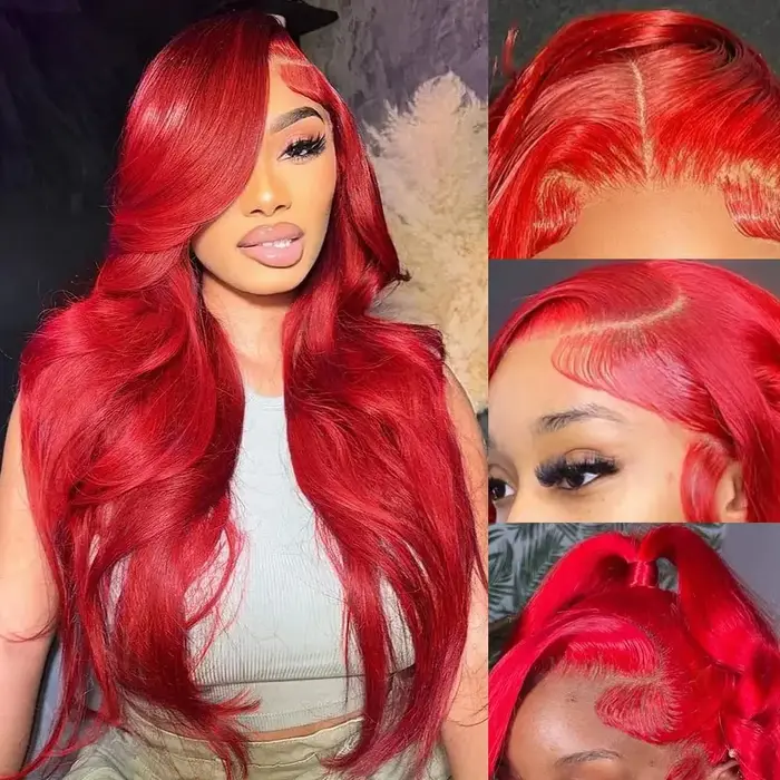 Perruque Brésilienne de Cheveux Naturels Ondulés, Rouge Chaud, 13x6 HD, 4x4, 5x5, pour Femme