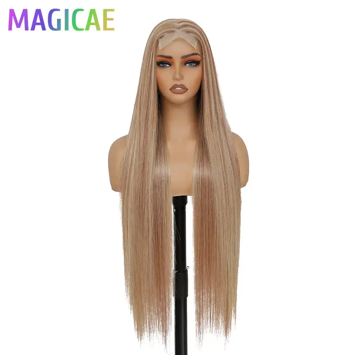 Perruque synthétique Magicae 36 pouces, lisse, avec dentelle frontale 4x4, mèches P27/613, ombré bla