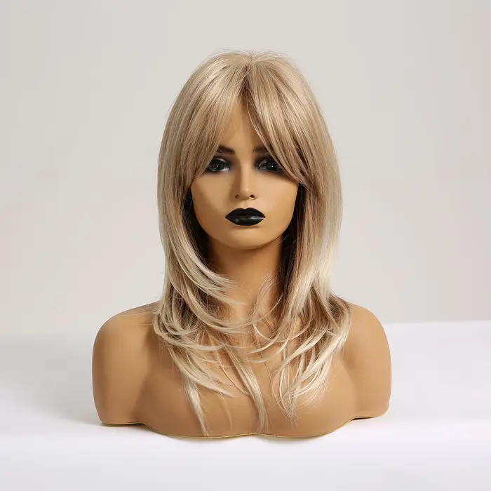 Perruques synthétiques longues blondes en couches pour femmes