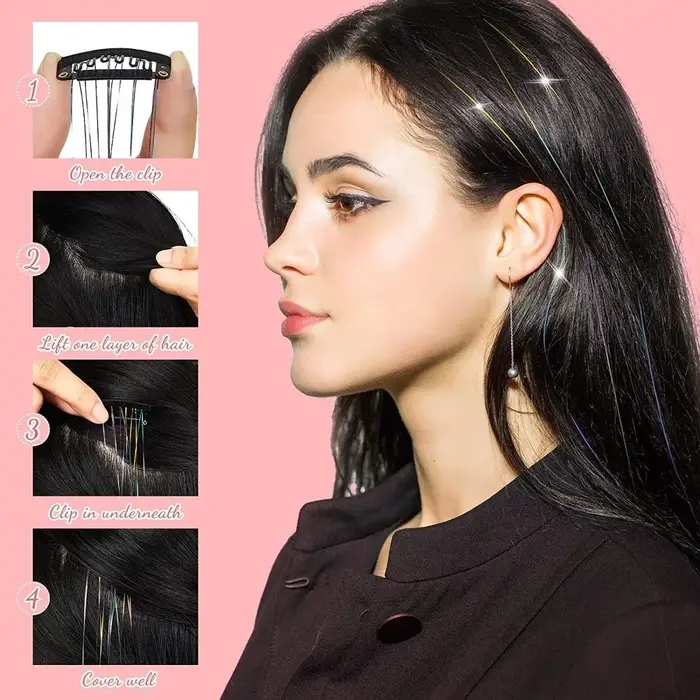 Nouvelle mode points forts pince dans les Extensions de cheveux coloré brillant