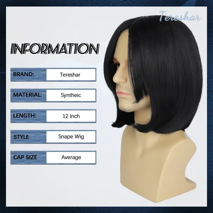 Tereshar professeur Severus Snape perruque synthétique courte droite noir hommes