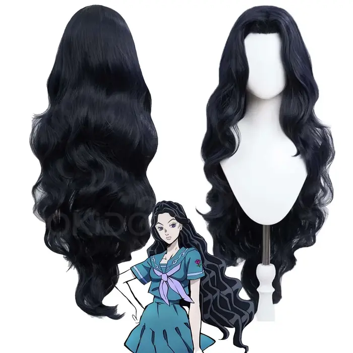 Perruque synthétique longue noire bouclée résistante à la chaleur pour femmes, JoJo's Bizarre Cospla