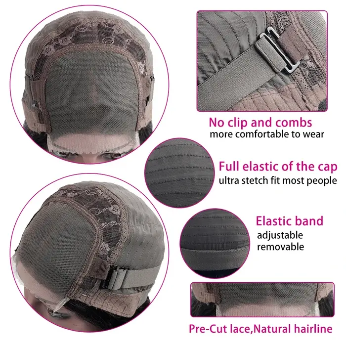 Perruque Lace Closure Wig Remy sans colle, cheveux naturels, pre-plucked, pre-plucked, 4x4 5x5 HD, 3