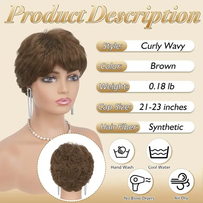 Perruque synthétique pour femmes européennes et américaines : marron
