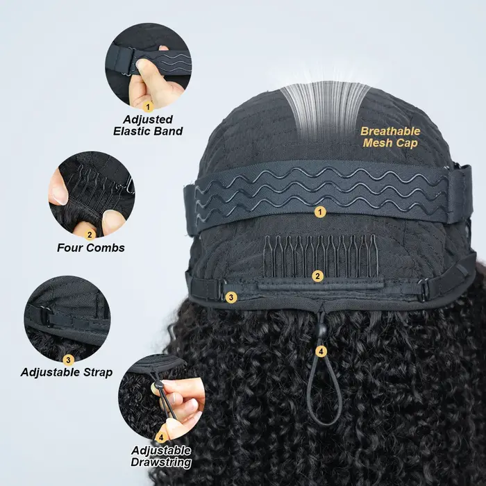 Demi-perruque Afro bouclée, cheveux humains, sans colle, bandeau avec cordon de serrage, Clip sans c