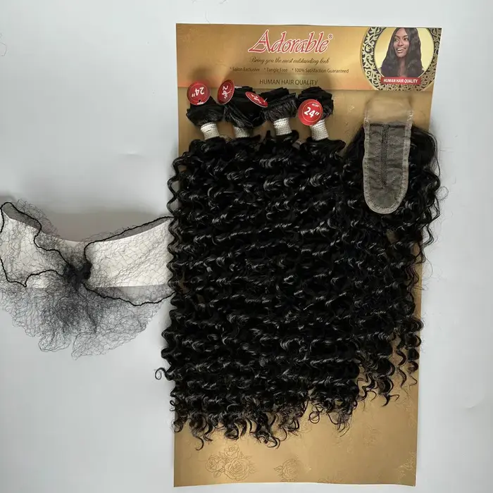 Adorables lots de cheveux afro bouclés crépus de 24 pouces avec closure, 4 extensions synthétiques à