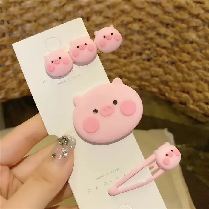 Pinces à cheveux cochon rose pour enfants