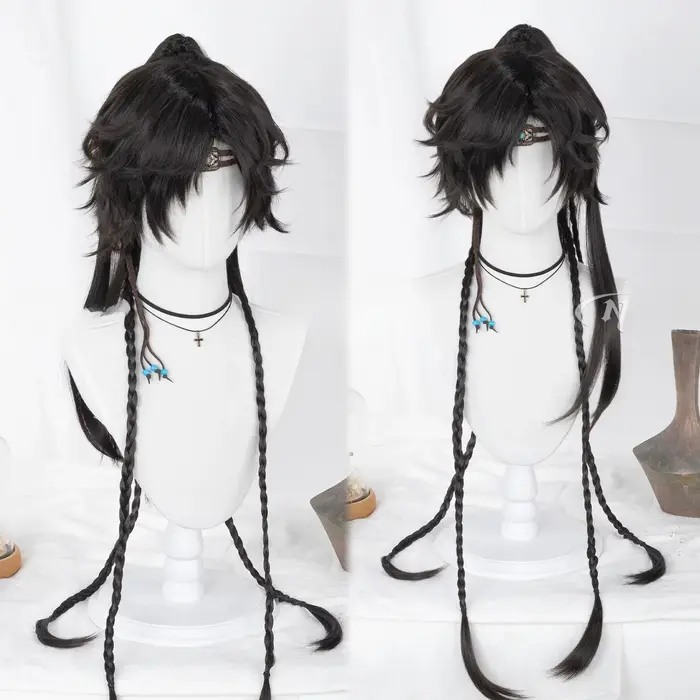 Perruque de cosplay pour garçon chinois ancien, style Route du Thé, queue de cheval noire, perruque 