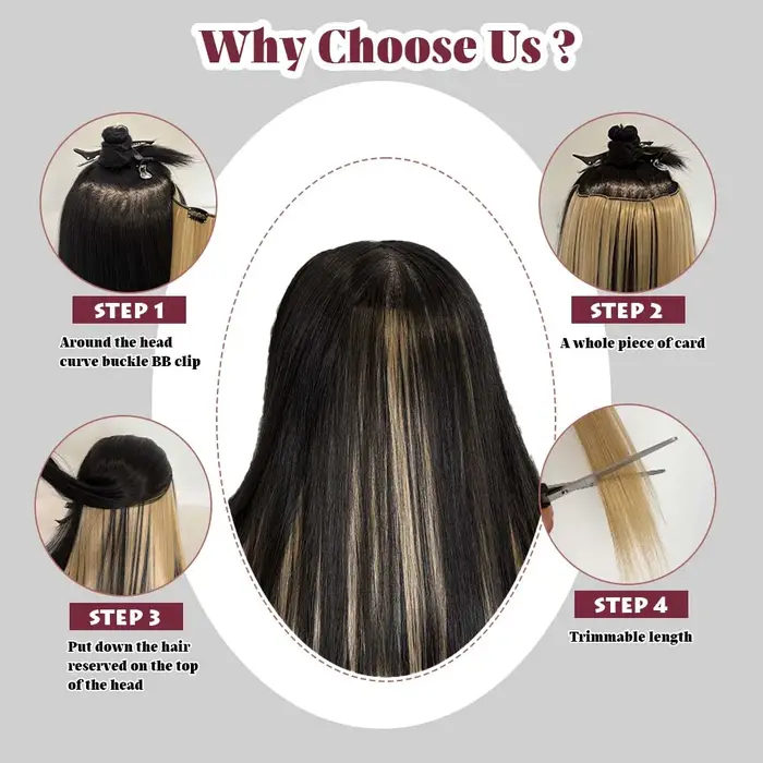 Extensions de cheveux synthétiques colorées longues et droites de 22 pouces