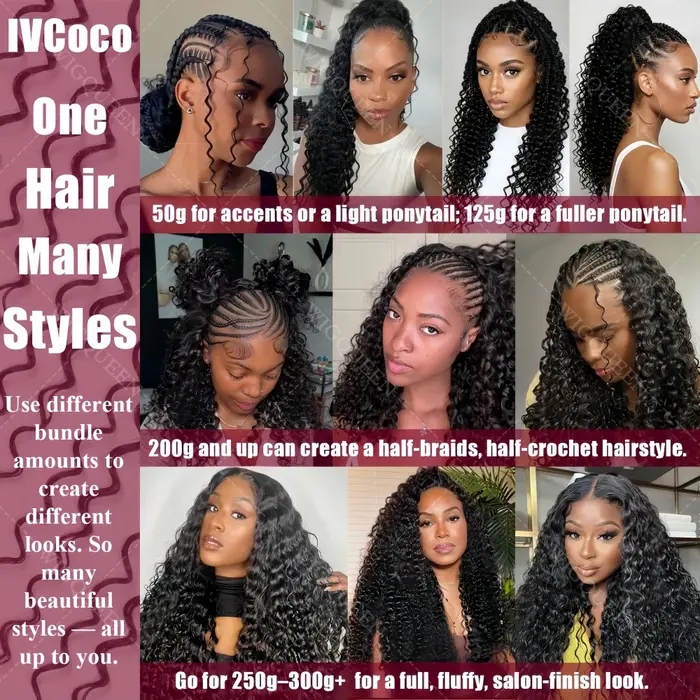 Extensions de cheveux humains au crochet 12A Water Wave, à fil invisible, Deep Wave, effet plume, po