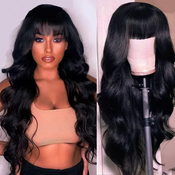 Perruques synthétiques populaires pour femmes avec frange et cheveux longs et bouclés shaggy Festival fête usage quotidien perruque de tête en fibre chimique