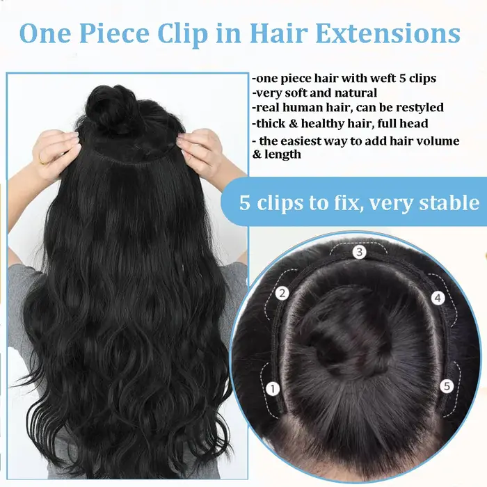Clip en une seule pièce droite 10 pouces avec 5clips Extension de cheveux humains brésilien Remy postiche pince dans