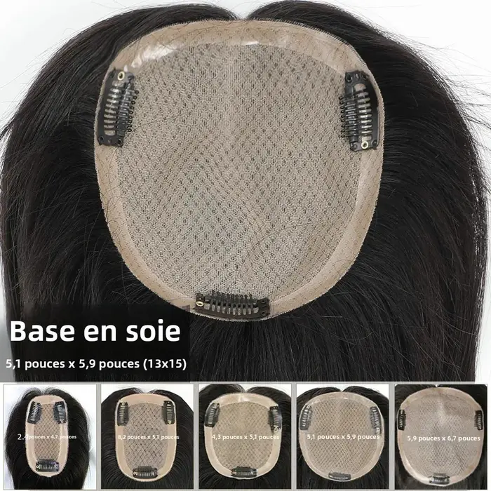 Europe cheveux humains Toppers pour femme cuir chevelu naturel soie Base Topper postiches pour Clips ins Extensions # 1b # 2 # 4 Haute qualité