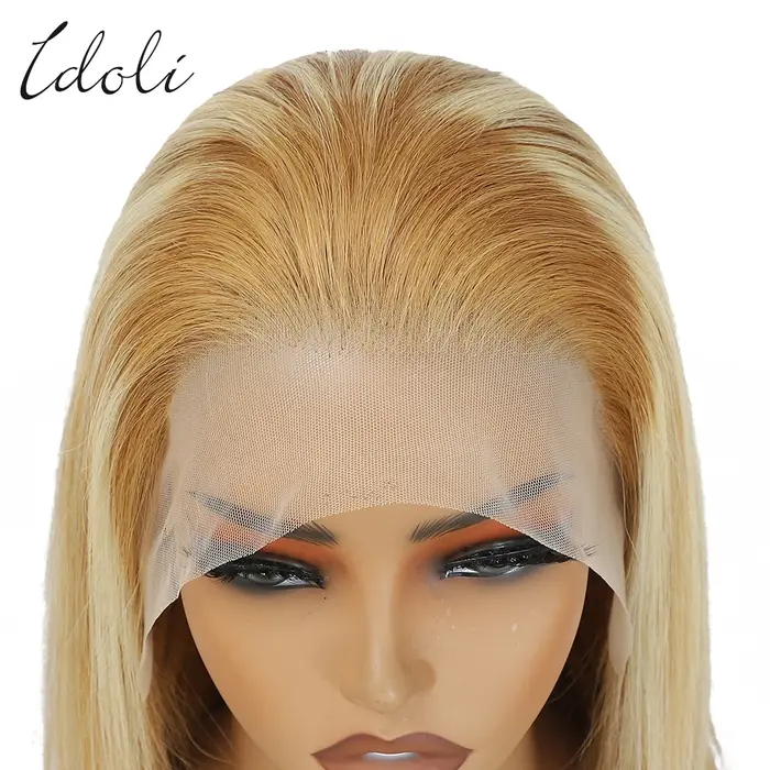 Perruque Lace Front BOB Naturelle Sans Colle HD, Cheveux Blonds à Reflets, P27/613, 13x4