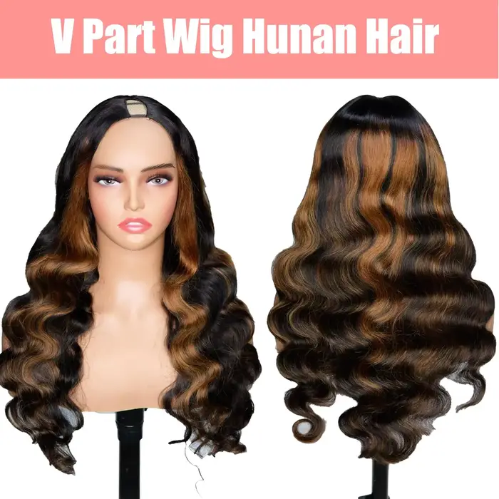 Heyju perruque V partie perruque de cheveux humains vague de corps mettre en évidence # 1b/30 perruq